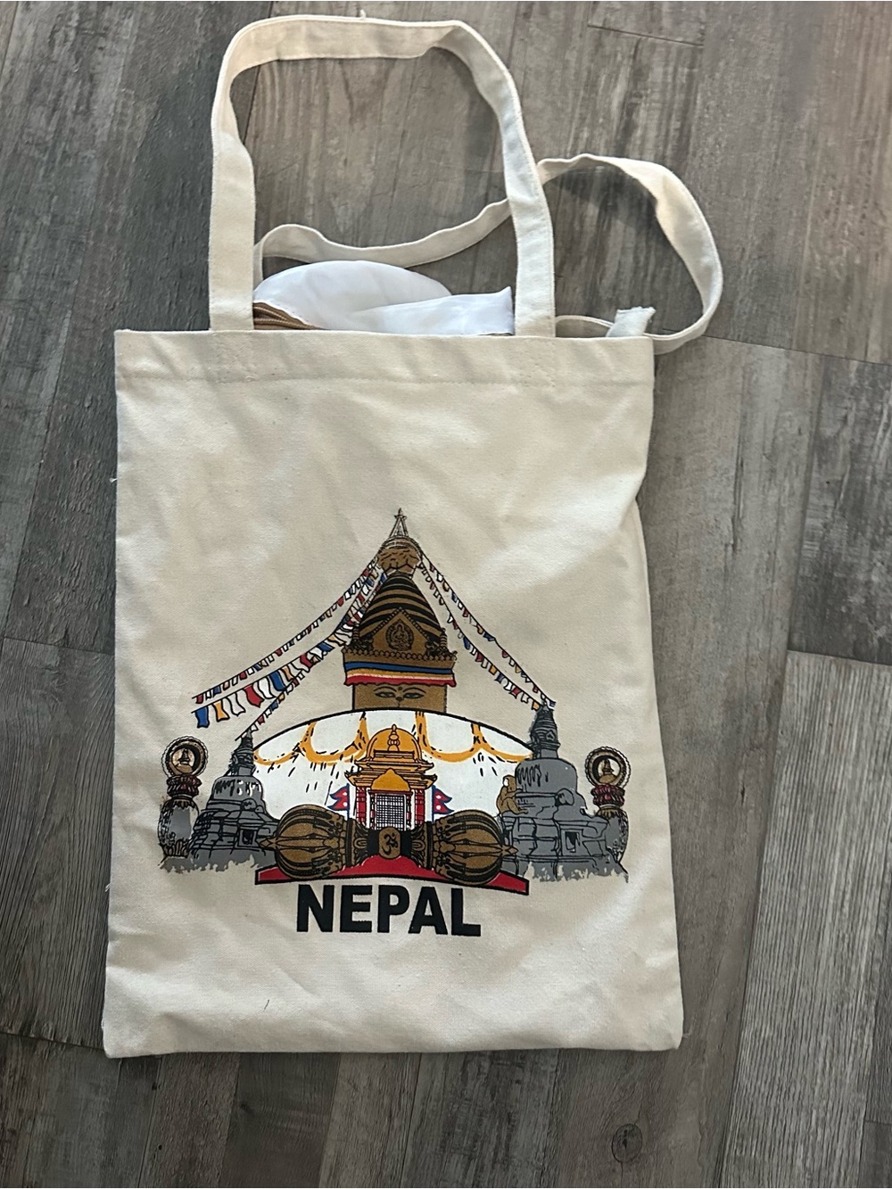 Nepal Printed Canvas Tote Bag in Natural